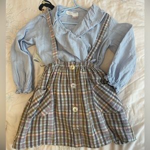 Zara girls 4-5 outfit with skirt dress and wrap top plaid EUC